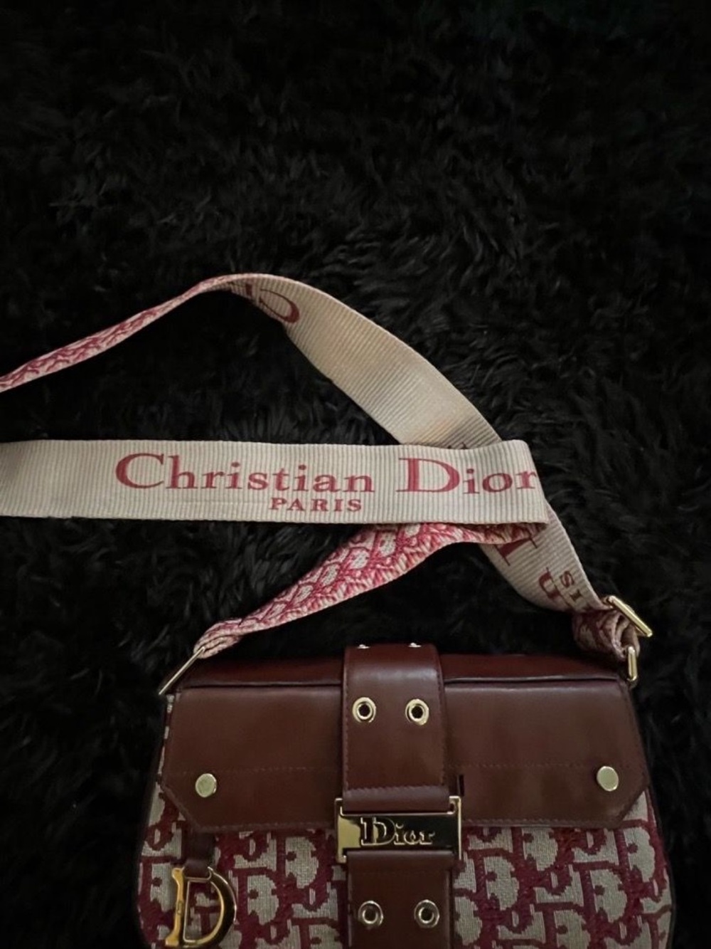 Dior Brown and Burgundy Crossbody Saddle Bag with Signature Strap